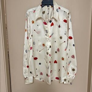 L’ Agence White Button-Up Shirt with Colorful Print